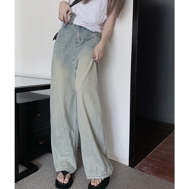 Quần Jean Ống Suông Rộng Phối Màu Gradient Cá Tính Thời Trang