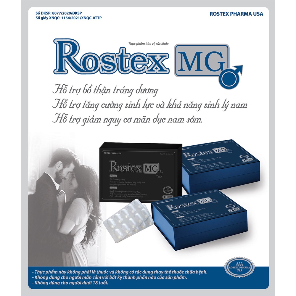 [ Siêu Khuyến Mãi ] Bổ thận ROSTEX MG sâm nhung tăng cường sinh lý, giảm xuất tinh sớm, kéo dài thời gian - Hộp 10 viên