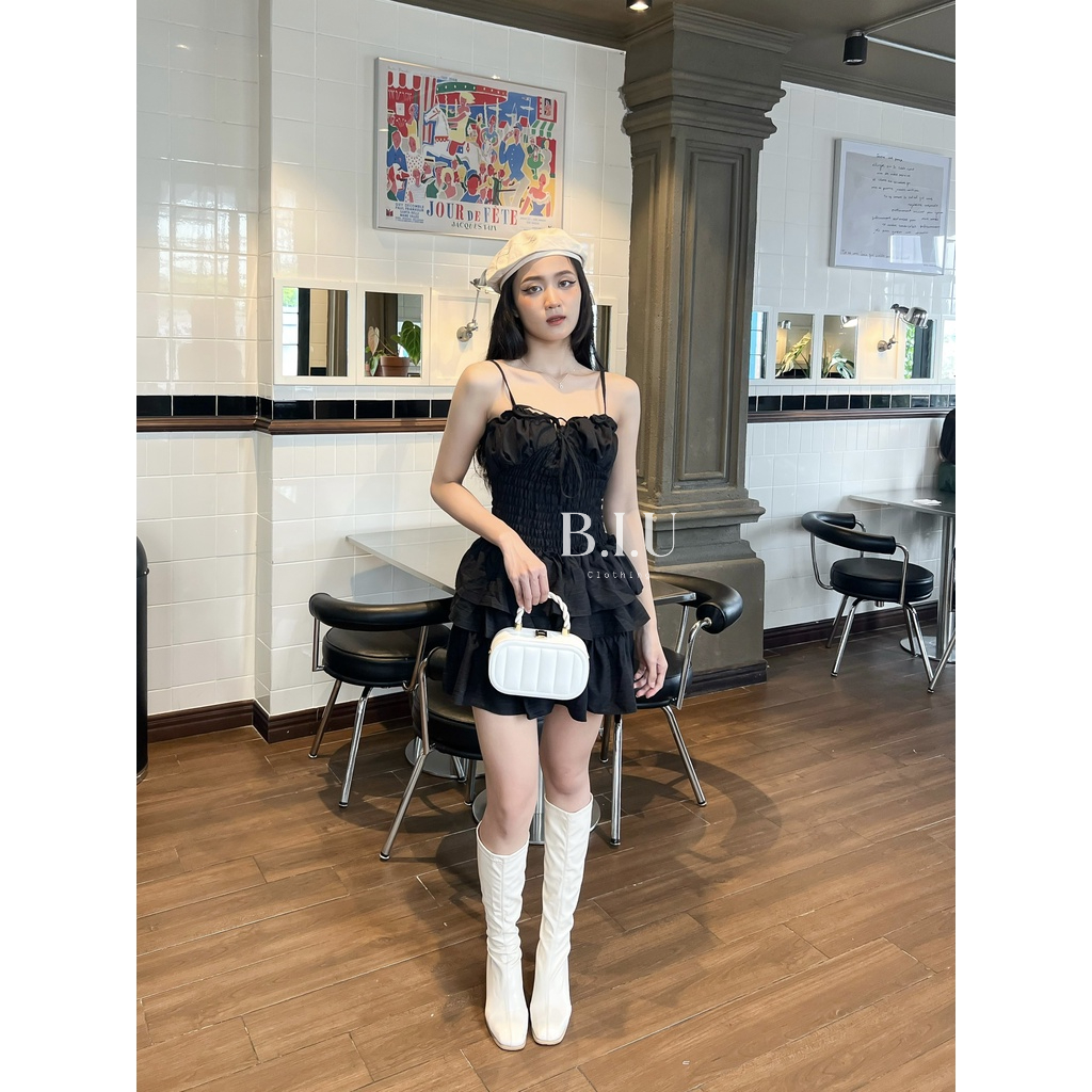 Đầm dây viền bèo ngực nhún eo dây cột nhiều kiểu form ngắn xếp tầng xòe BIU Clothing BB0029