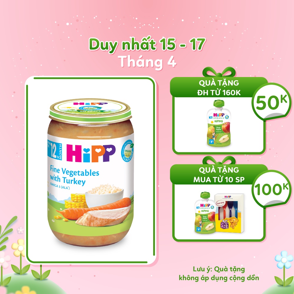 Dinh dưỡng đóng lọ ăn dặm Gà tây, rau tổng hợp HiPP Organic 220g