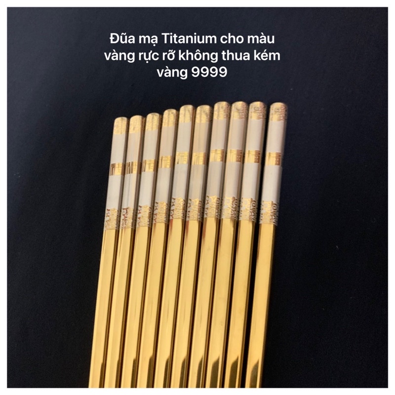 Bộ 5 Đôi Đũa Inox 304 mạ TITANIUM Vàng Sang Trọng -Khắc Hoa Văn Thanh Lịch -Chống Trượt Hiệu Qủa
