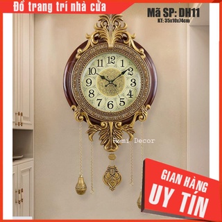 Đồng hồ quả lắc phong cách tân cổ điển - Trang trí nhà đẹp - Chất liệu gỗ sồi và kẽm mạ đồng - Bảo hành 1 năm
