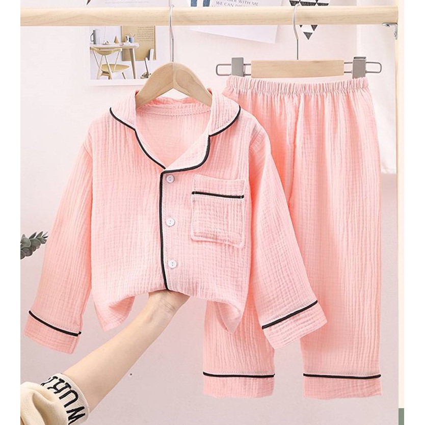 Bộ Pijama Chất Đũi Nhăn Dài Tay Cho Bé, Bộ Mặc Nhà Cực Xinh Cho Bé Từ 6-28kg - Sumo Kids