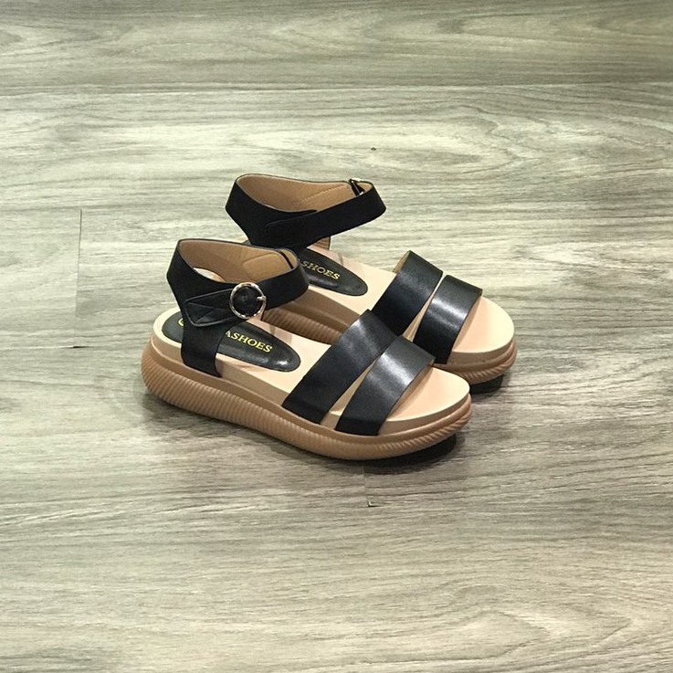 GIày sandal độn đế cao 4p LUNASHOES 5005 tăng chiều cao giầy đi học quai đen bảo hành 1 năm da si