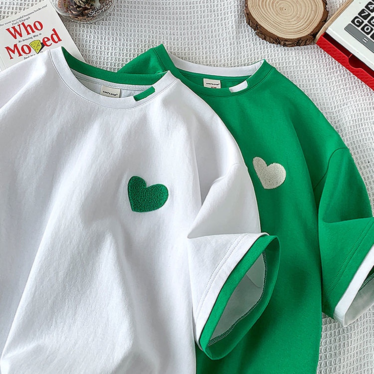 Áo Thun Tay Ngắn Giả Hai Lớp Thêu Họa Tiết Trái Tim Thời Trang Mùa Hè Dành Cho Bạn Gái