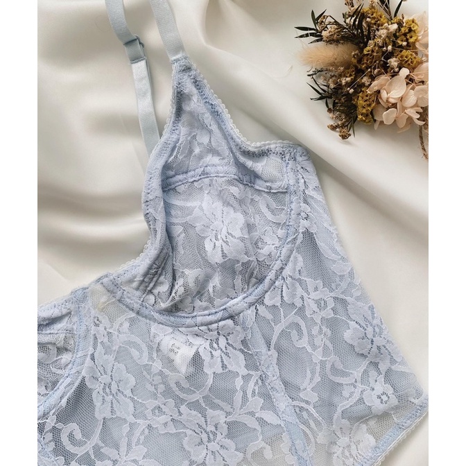 Áo corset ren mỏng xanh pastel