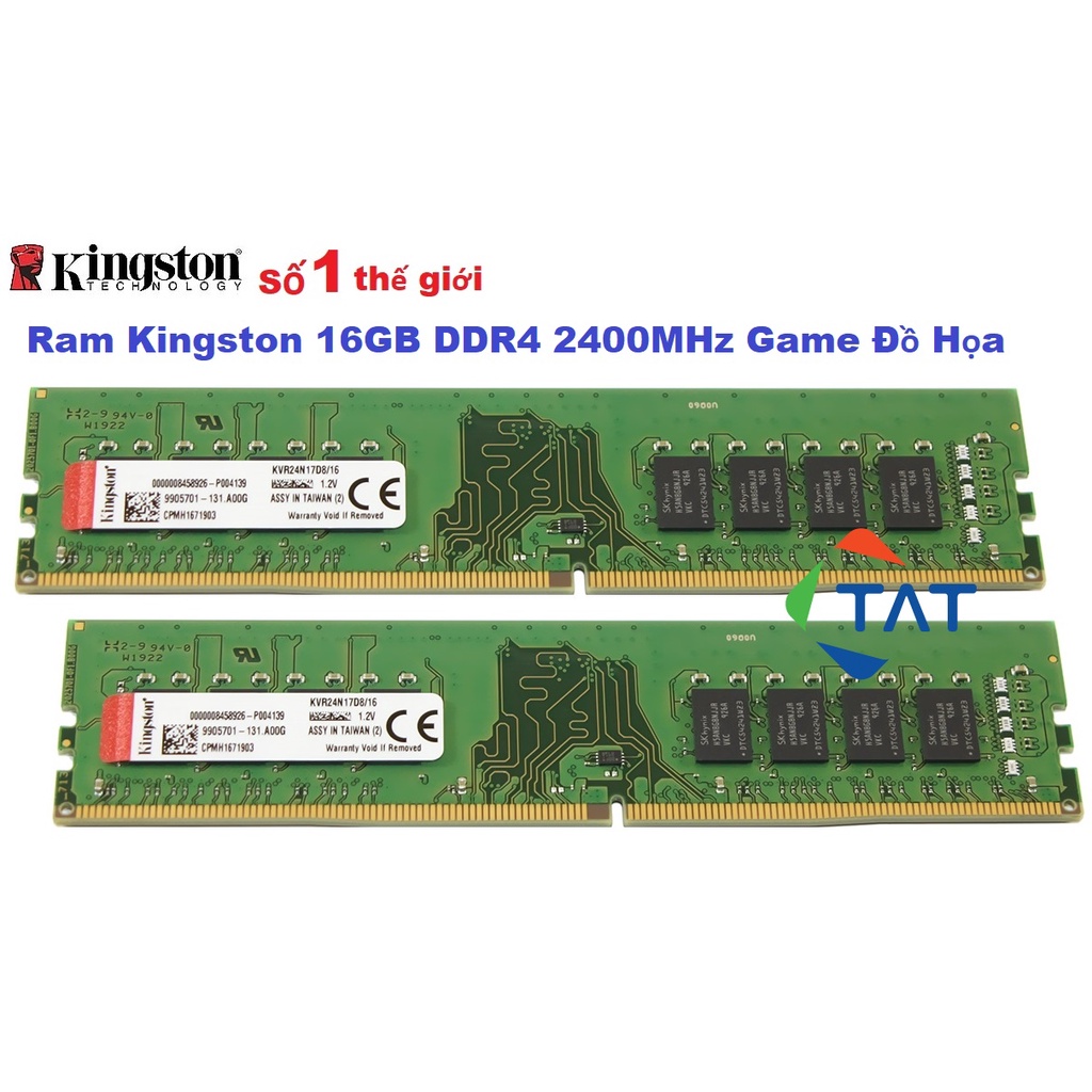 Ram PC Kingston 16GB DDR4 2400MHz Chính Hãng - Mới Bảo hành 36 tháng