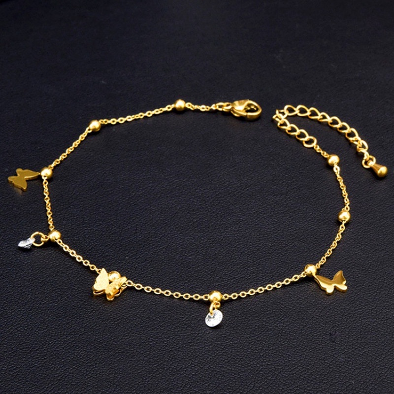 Lắc chân nữ titan không gỉ hình bướm ánh kim sa lấp lánh thời trang thanh lịch dành