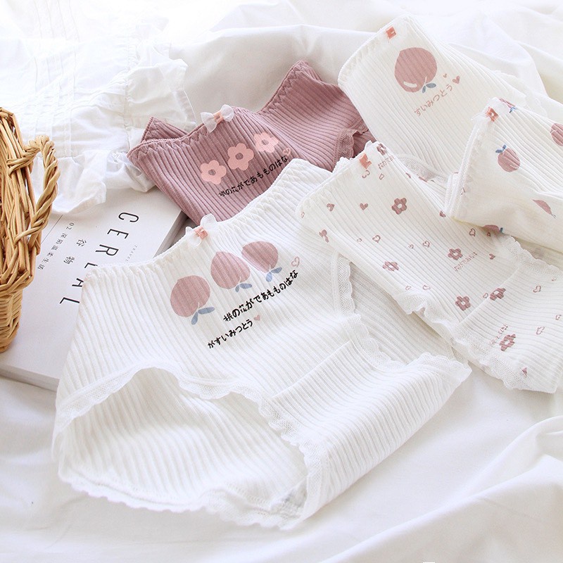 Quần Lót Nữ Cotton gân tăm Hoa đào viền ren mẫu C874