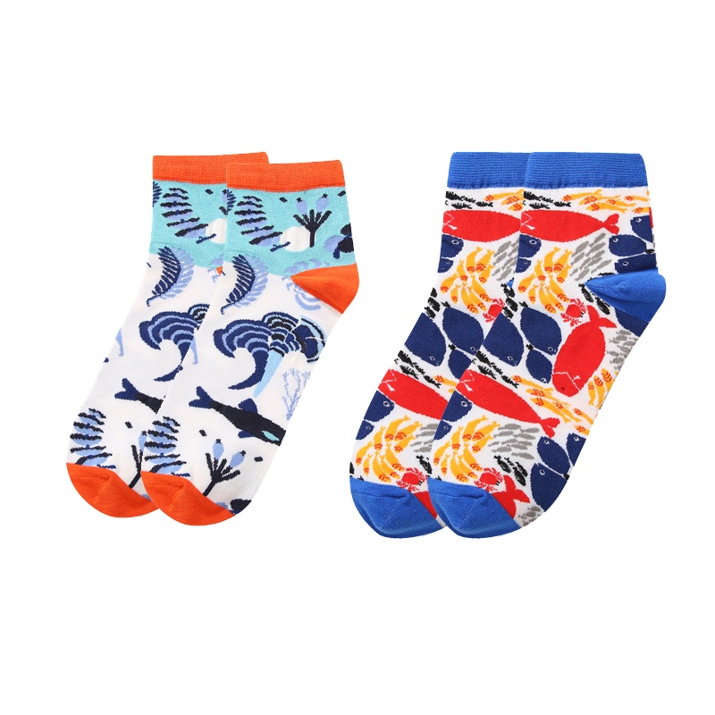 Set 2 Đôi Vớ Cổ Ngắn In Họa Tiết Hoạt Hình Vui Nhộn Thoải Mái Cho Nữ