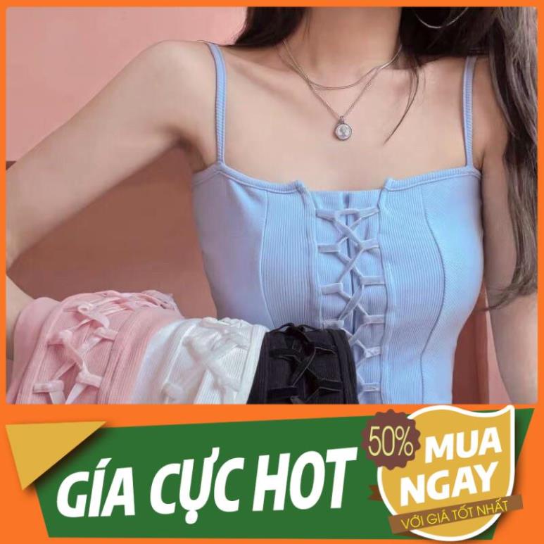 ƯU ĐÃI. QUẢNG CHÂU ODER CHÍNH HÃNG TẬN GỐC áo 2 hai dây len gân đan dây nơ nữ ngắm crotop HOT HOT