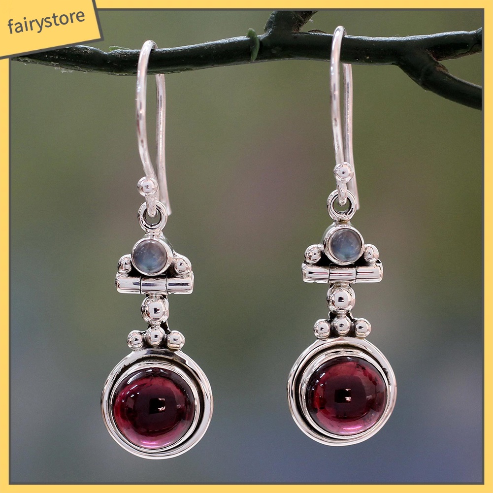 Khuyên Tai Đính Đá Ruby Giả Phong Cách Cổ Điển Thanh Lịch Dành Cho Nữ