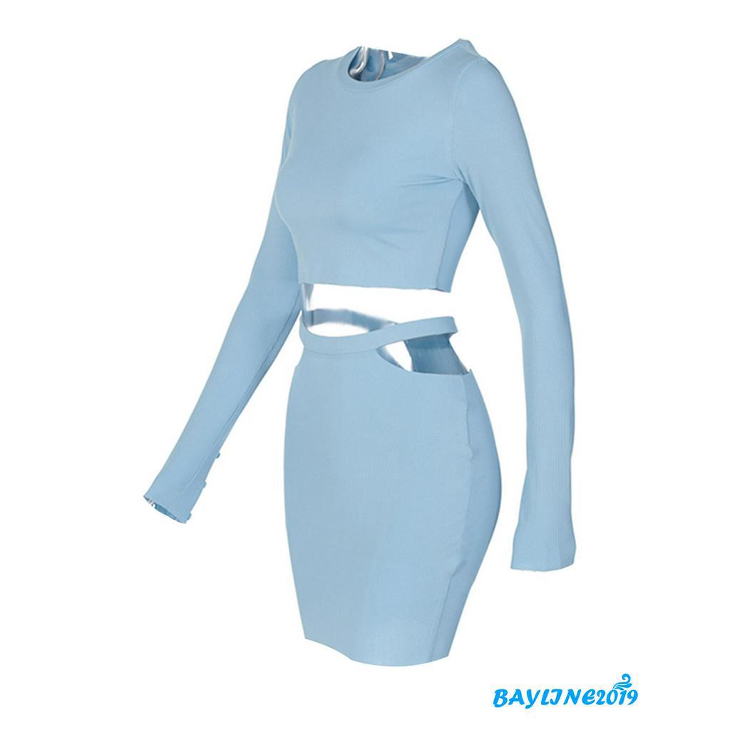 Set Chân Váy Lưng Cao Và Áo Tay Dài Thời Trang Gợi Cảm Cho Nữ