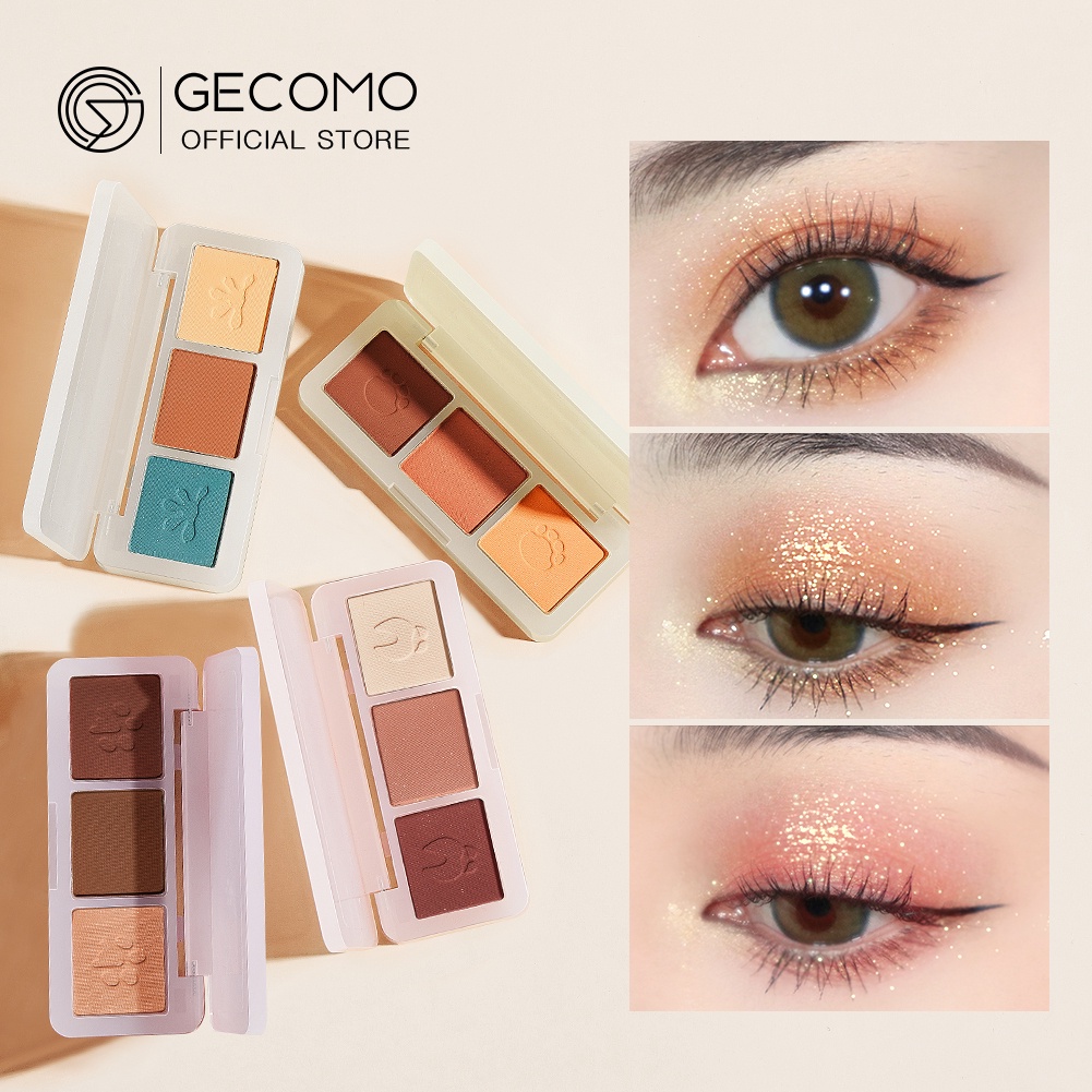 Bảng Phấn Mắt GECOMO 3 Màu Tông Lì Và Kim Tuyến