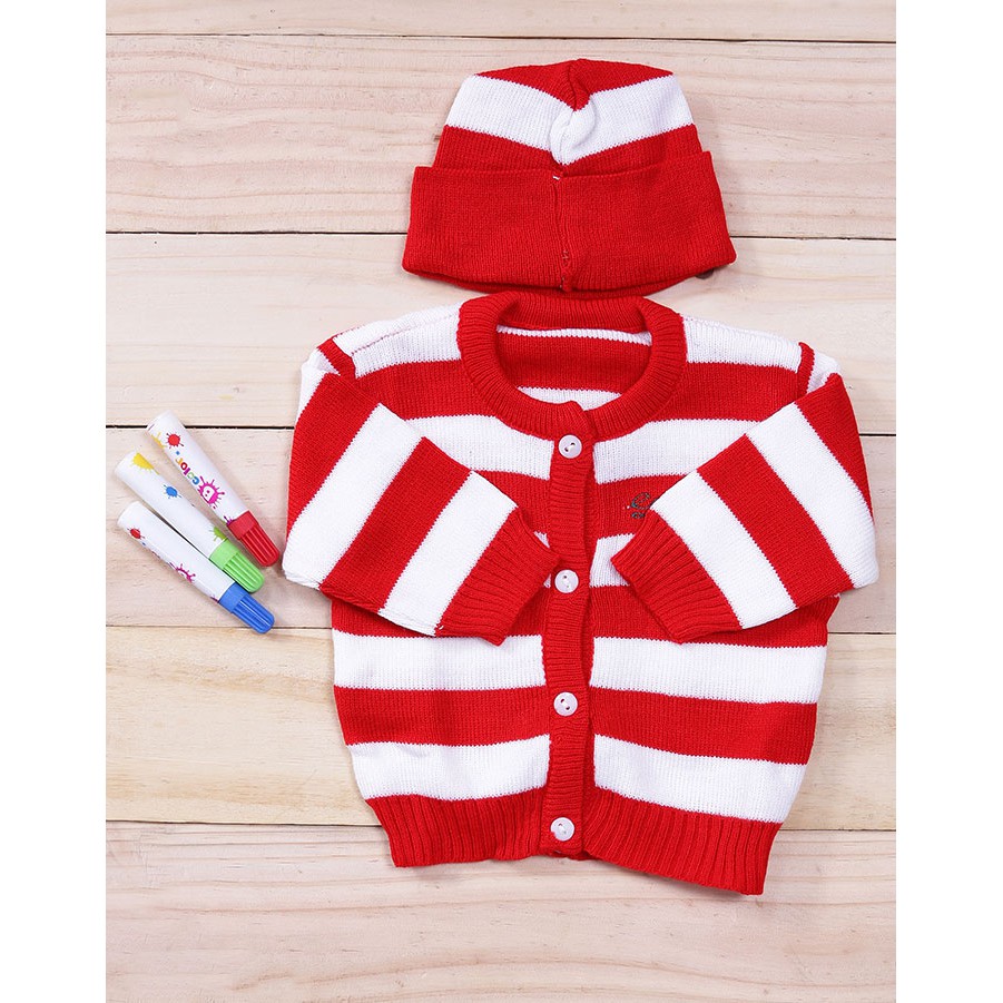 Áo len sọc và nón cho bé sơ sinh đến 3 tháng