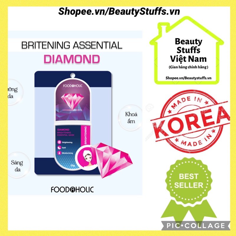 (Date 01/2024) Mặt nạ dưỡng chất kim cương sáng mịn da Foodaholic DIAMOND Brightening Essential Mask 23g