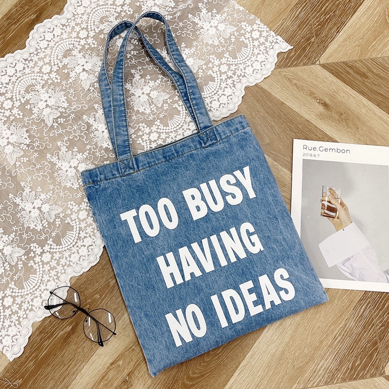 Túi Xách Denim In Chữ Thời Trang Nữ Tính