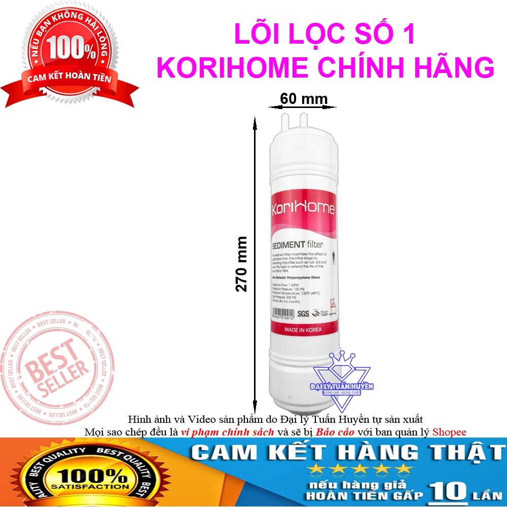 Bộ lõi lọc nước 123 KoriHome chính hãng ( 2 lõi Sediment + 1 lõi Pre Carbon)