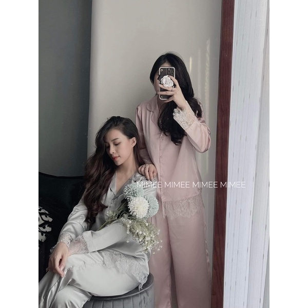 Pijama Bộ ngủ lụa tằm viền ren dài tay mimee ( ảnh thật chính chủ ) | BigBuy360 - bigbuy360.vn