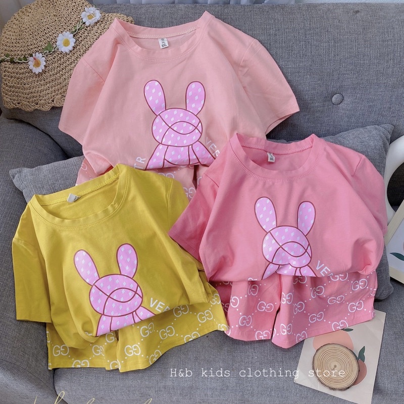 Bộ Cotton Bé Gái họa tiết thỏ GO 23-33kg❤Chất cotton 4 chiều siêu mềm mịn