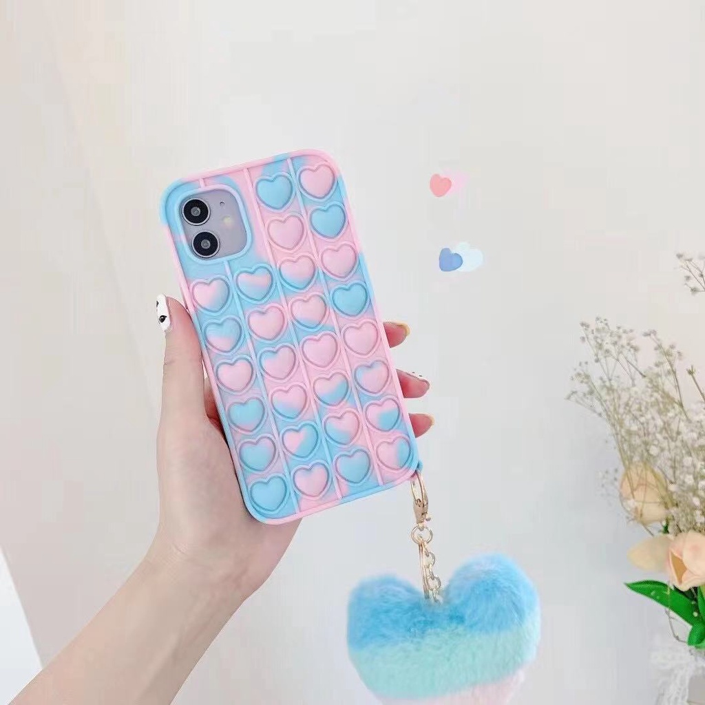 Relive Stress Pop Fidget Toys Silicone Case Samsung Galaxy A50S A30S A50 S10 S20 S21 Plus Note 9 10 Pro Note 20 Ultra Phone Protective Cover With Love Pendant
