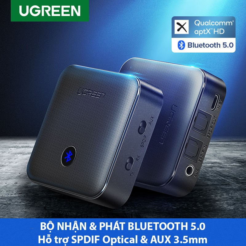 Bộ Thu và Phát Bluetooth 5.0 UGreen 70158 Chính Hảng (2 in 1,Chíp APTX Cổng Quang+AV)