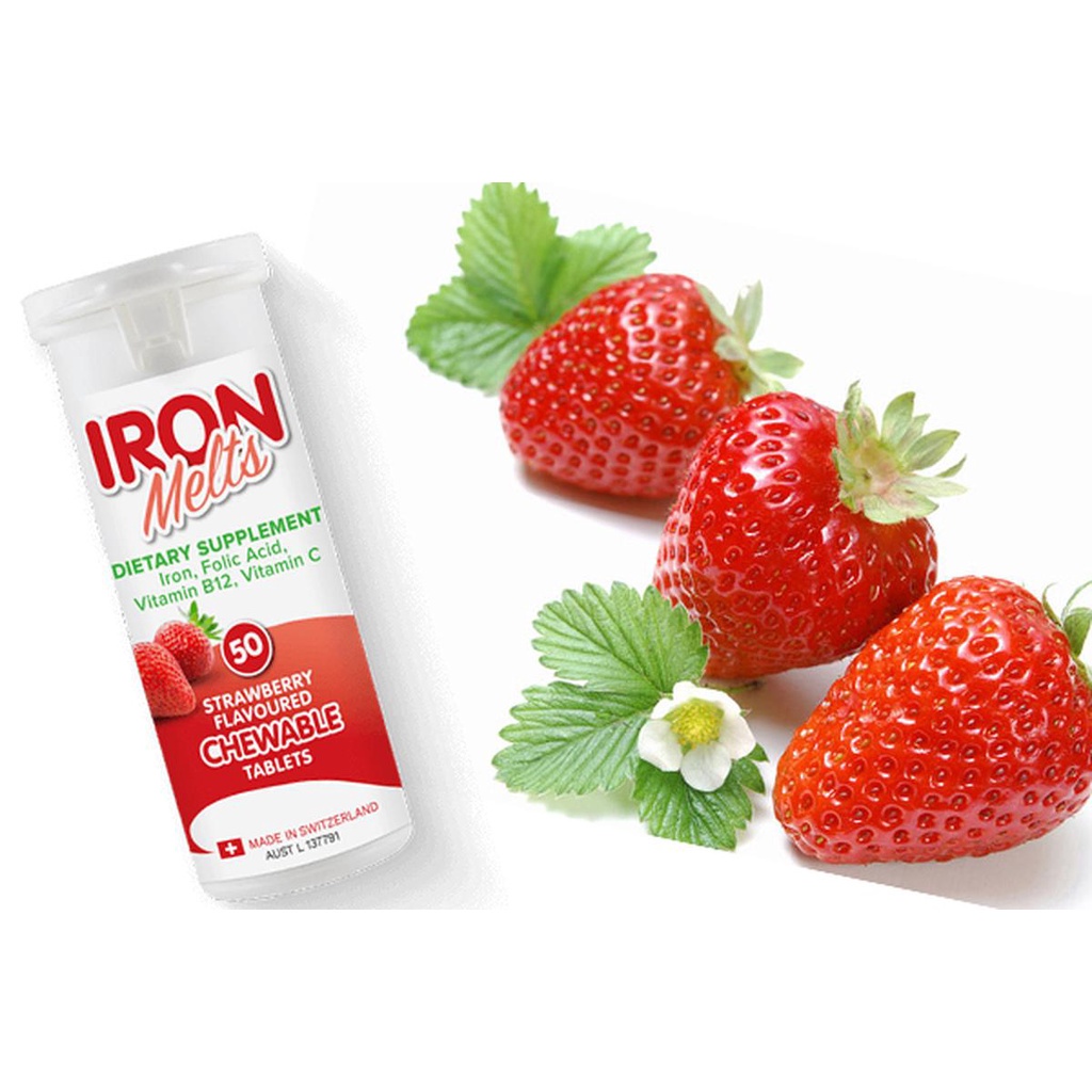 Iron Melts Viên Ngậm Bổ Sung Sắt Và Vitamin C 50 Viên Hàng bay Air - Đủ Bill Úc