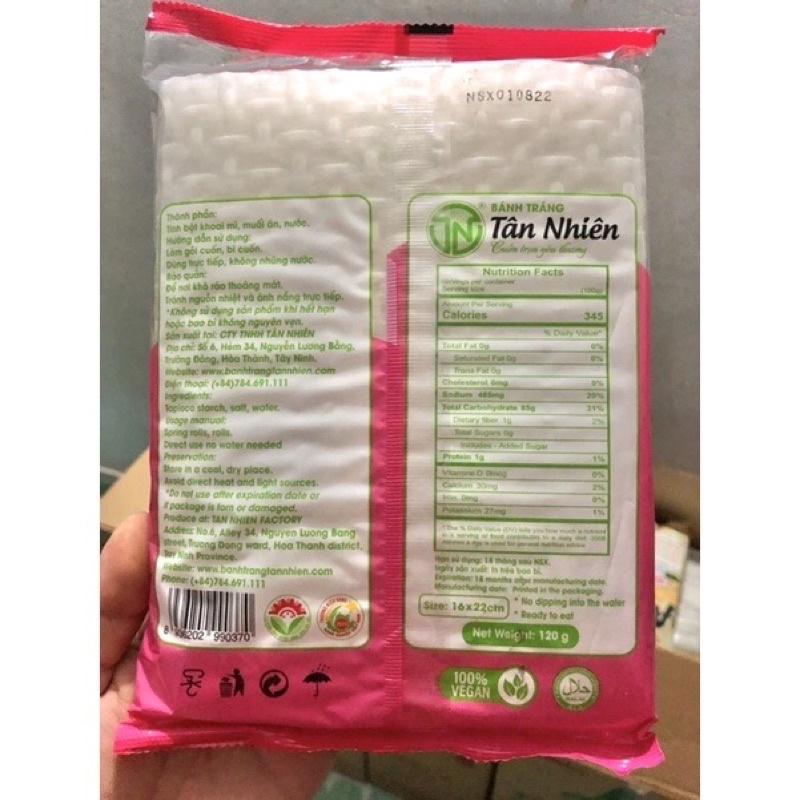 Bánh tráng siêu mỏng Tân Nhiên không cần nhúng nước 1 bịch 120gr
