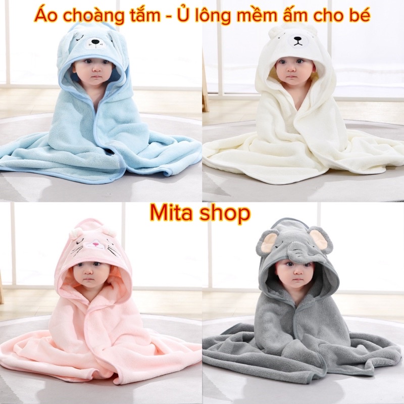 Áo choàng tắm - chăn ủ lông hình gấu có mũ cho trẻ sơ sinh - Hàng loại 1, quà tặng bé