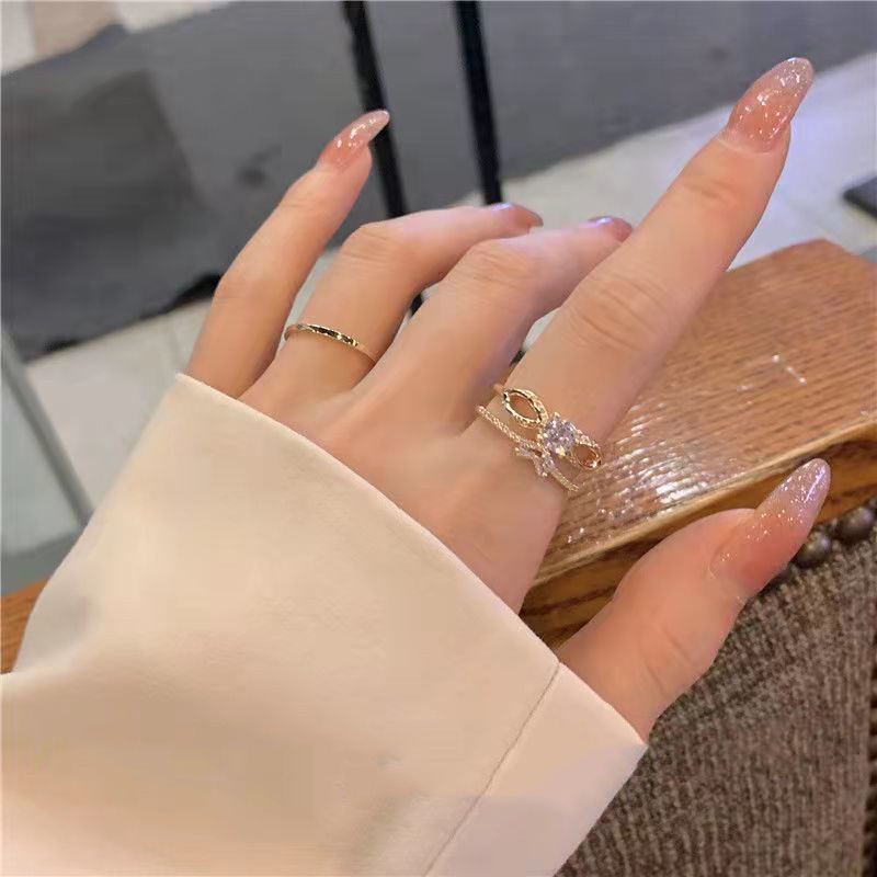 Nhẫn Hai Lớp Đính Đá Phong Cách Thời Trang Hàn Quốc