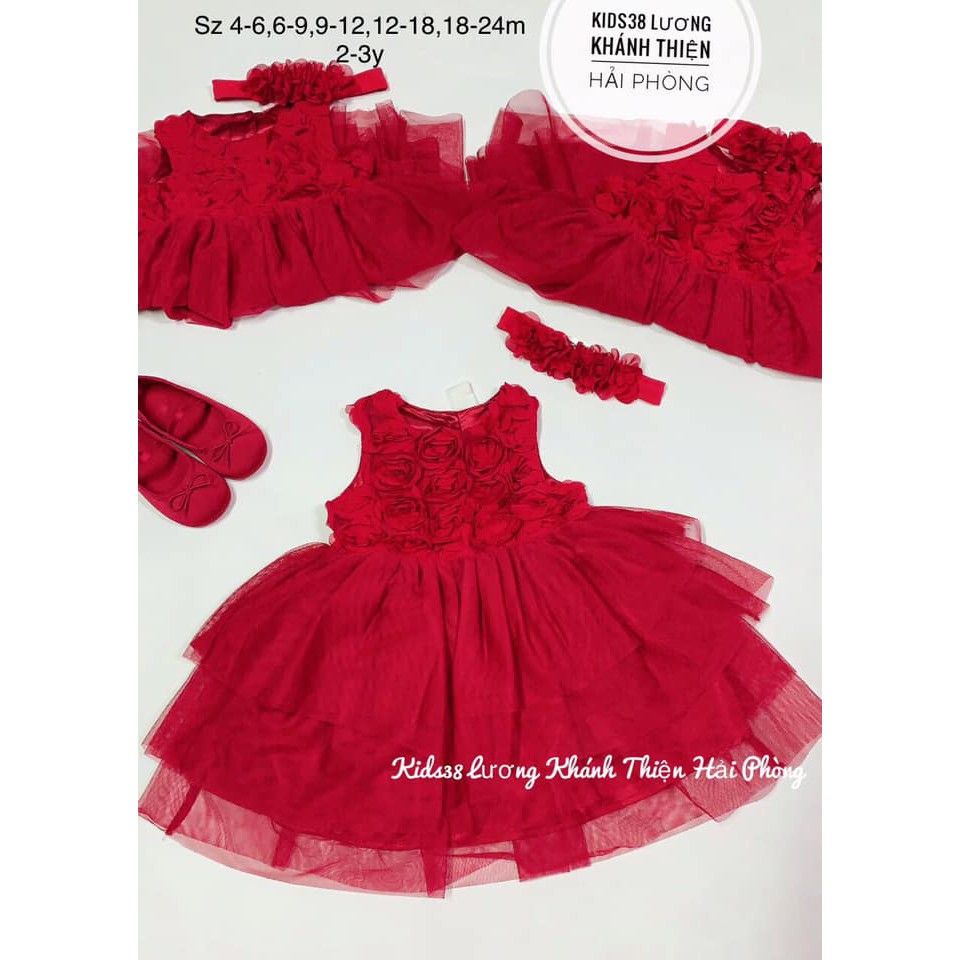 Váy xòe đỏ kèm băng đô size 9-12, 12-18, 18-24m_hàng chính hãng Mỹ