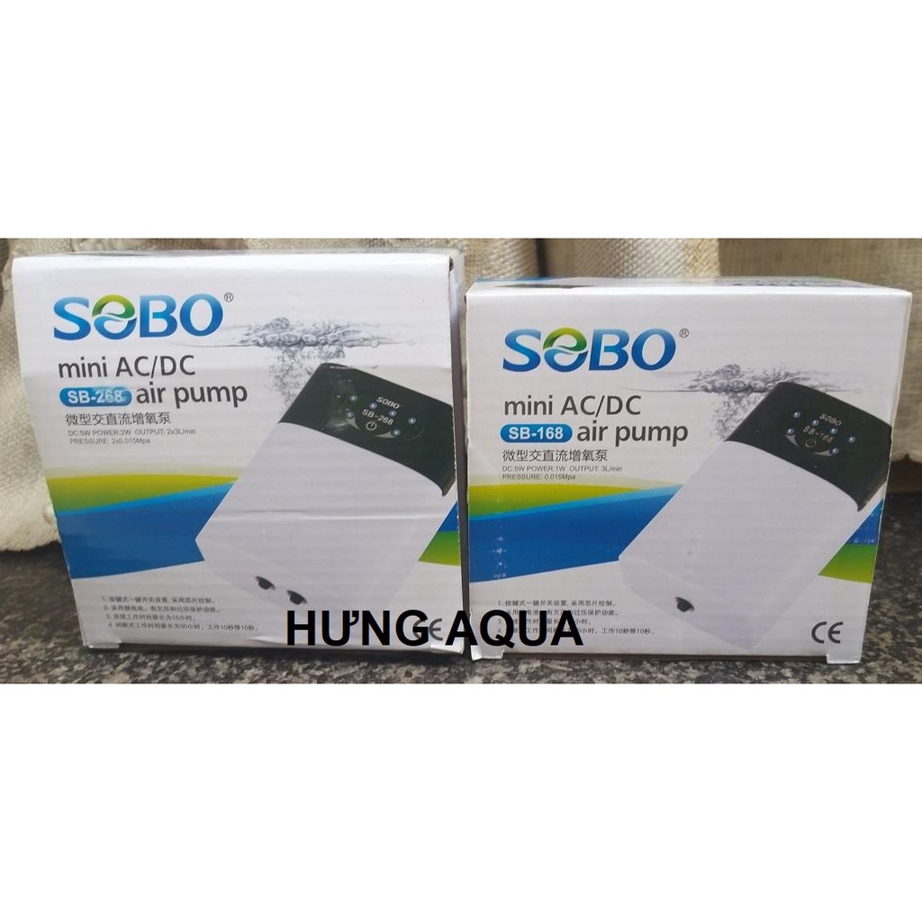 Sủi oxy - Sủi oxy tích điện - Máy sủi oxy tích điện cho bể cá 1 vòi SB-168, 2 vòi SB-268 đầy đủ phụ kiện (bán chạy)
