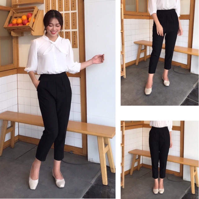 [Quần vải nữ] Quần Baggy nữ cạp chun sau vải sạn hàn co giãn, baggy nữ lưng cao công sở