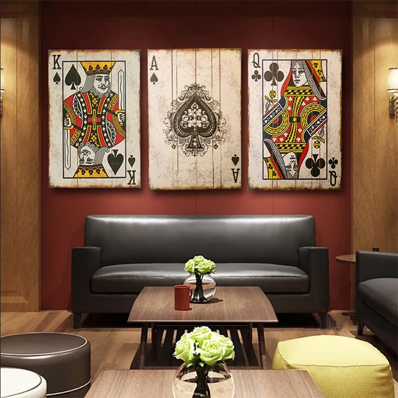 Tranh Vải Bạt Treo Tường In Hình Lá Bài Poker Cổ Điển Trang Trí Nhà Cửa / Quán Bar / Phòng Ngủ