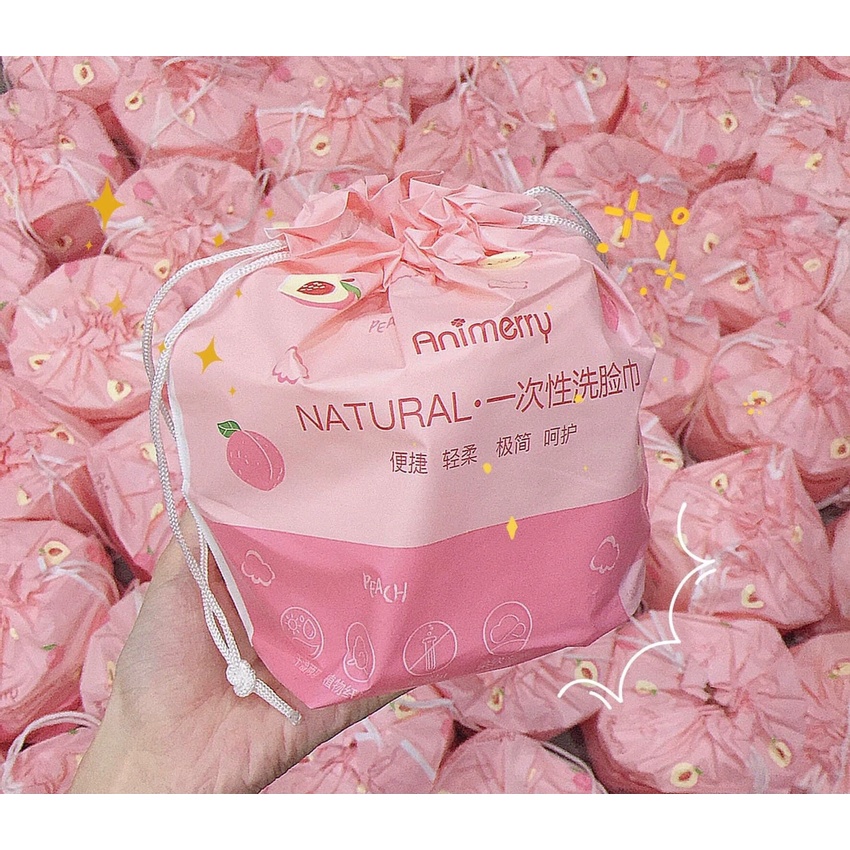 [Combo 10 Túi] Khăn mặt khô tẩy trang khăn giấy cotton dùng một lần kèm túi đựng màu hồng xinh xắn an toàn cho sức khỏe