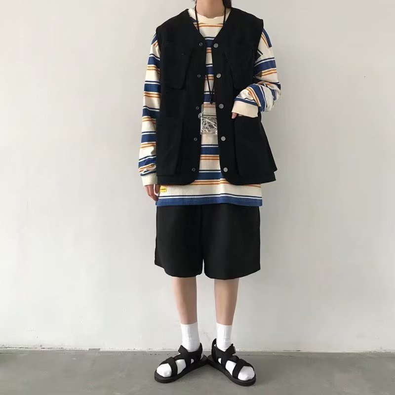 Áo Khoác Không Tay Dáng Rộng Nhiều Túi Phong Cách Retro Nhật Bản Dành Cho Nam Và Nữ