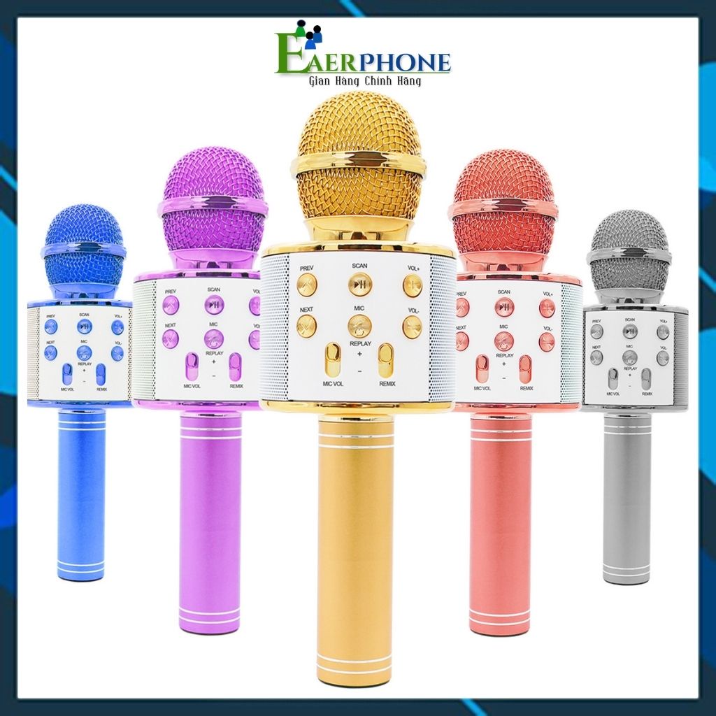 Micro, mic karaoke Bluetooth kết nối không dây WS-858 dung lượng pin 1800MAH, áp suất âm thanh tối đa