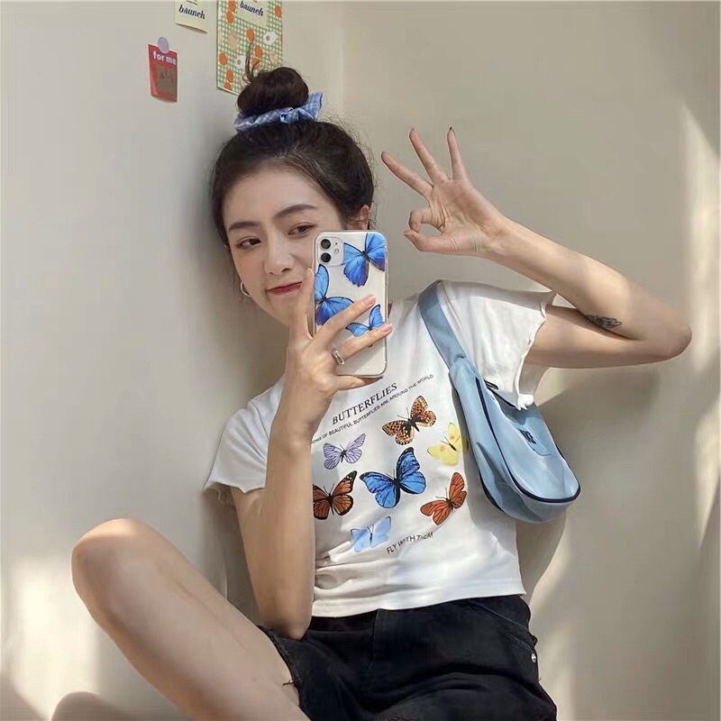 Áo Croptop Nữ Sexy Tay Ngắn Hình 8 Chú Bướm CRT03
