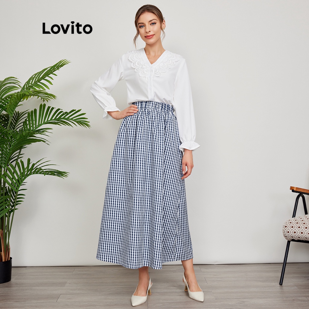 Lovito Gingham A Link Skirt L24ED129 (Xanh và Trắng)