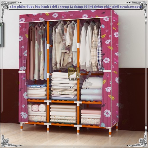 Tủ Quần Áo vải khung gỗ loại thường việt nam tủ đựng quần áo 3 buồng Khung gỗ bọc nhựa chống ẩm mốc gỗ bọc loại rẻ