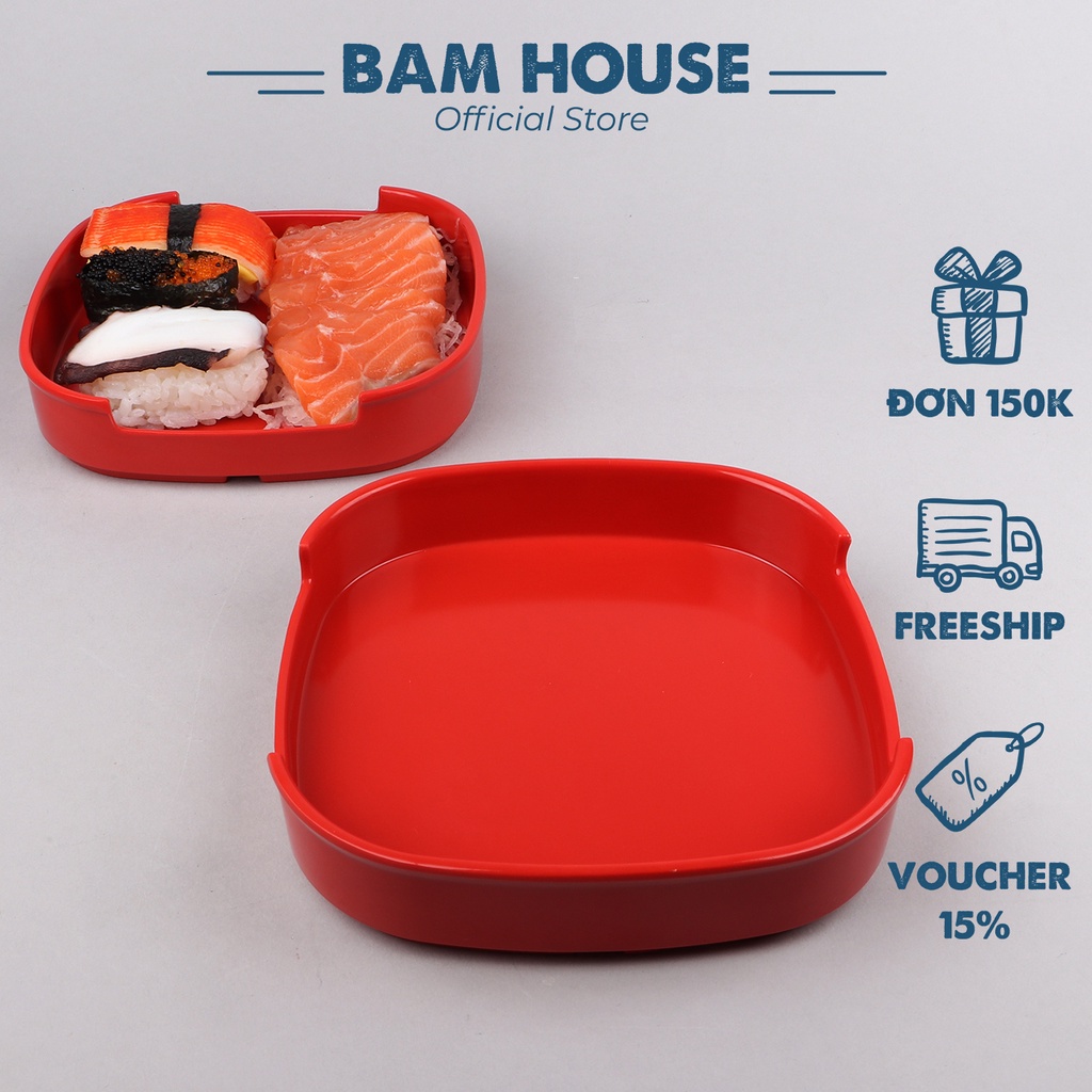 Khay nhựa sushi Bam House hình vuông chất liệu Melamine 14x14x3cm cao cấp KSV01 - Khay sushi
