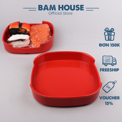 Khay nhựa sushi Bam House hình vuông chất liệu Melamine 14x14x3cm cao cấp KSV01