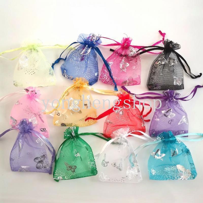 Set 100 Túi Lưới Rút Dây Đựng Kẹo Trang Sức Họa Tiết Bướm Cho Tiệc Cưới
