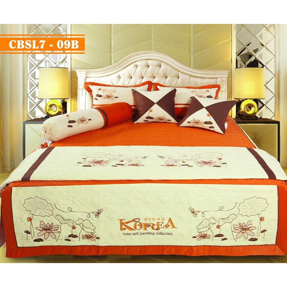 Bộ chăn ga gối phủ (rèm) Korea Tuấn Anh kích thước 160x200 mã CBSL7 - 09B