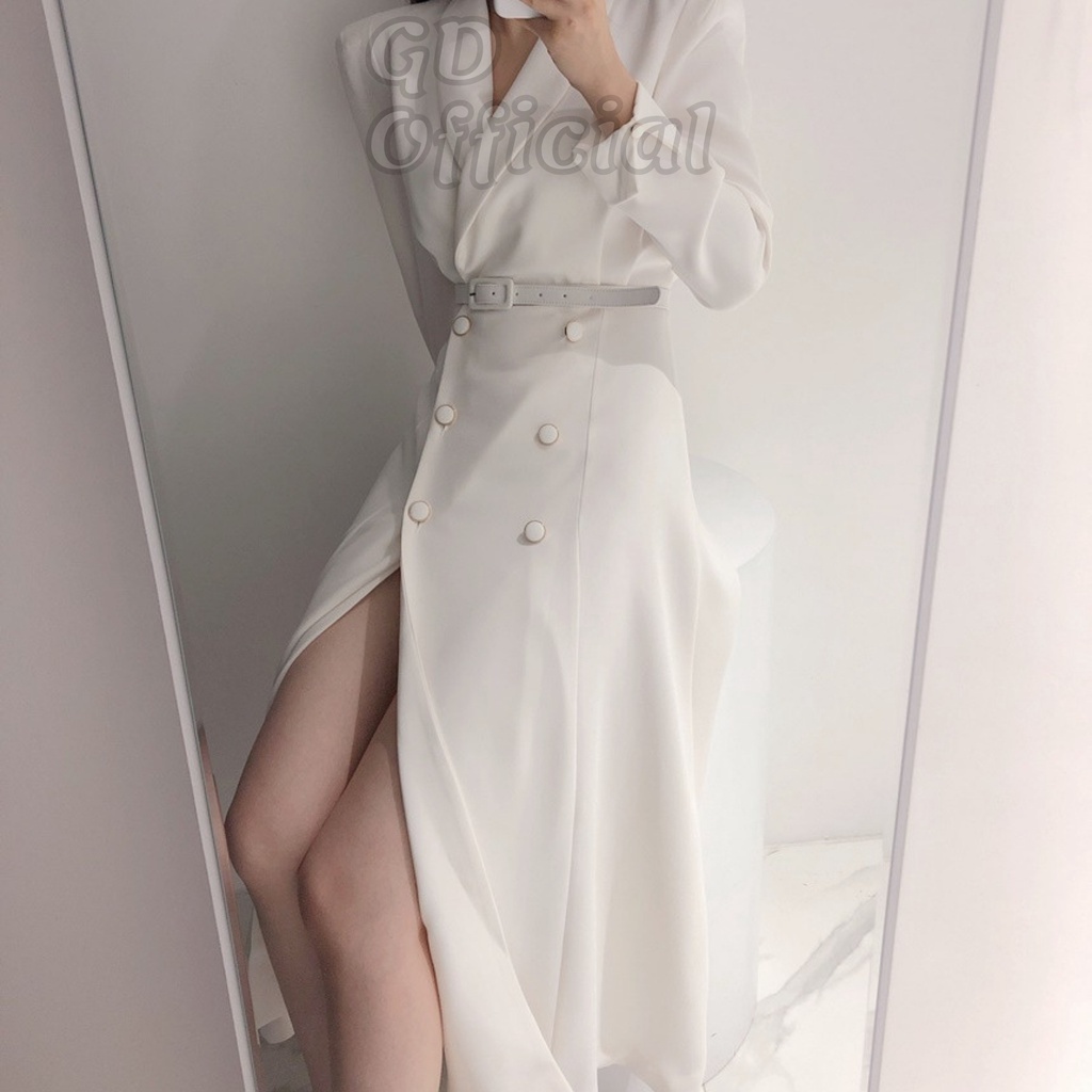 D35|Đầm nữ công sở thanh lịch kèm thắt lưng chất lụa nhẹ nhàng màu trắng, đen GD Official
