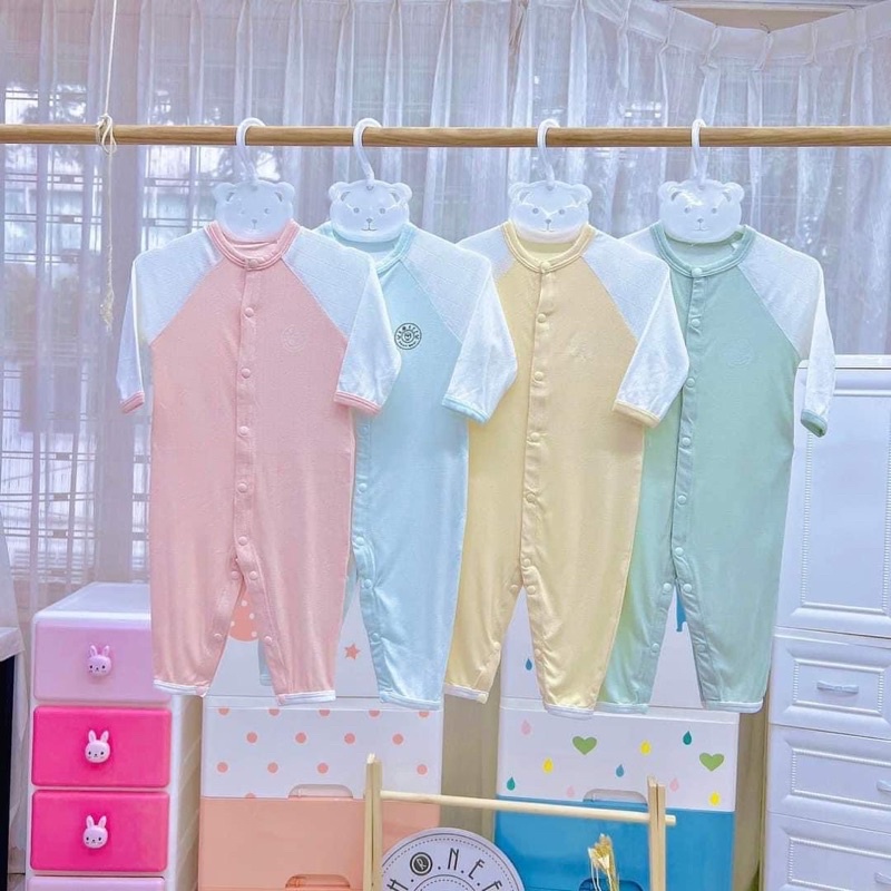HRNEE Body dài tay cài giữa chất Modal/sợi tre cho bé trai bé gái Bộ áo liền quần sơ sinh