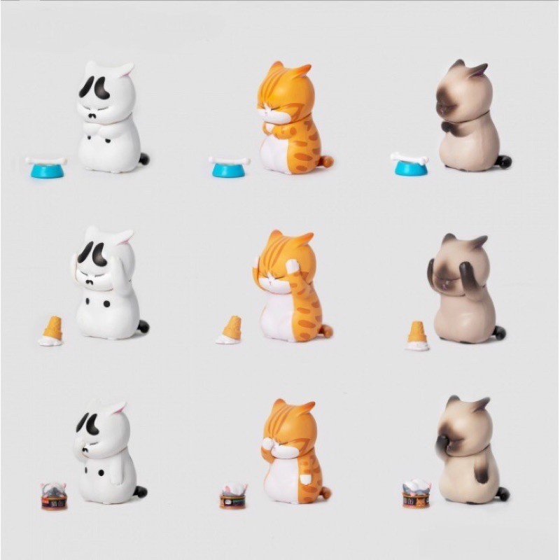 Set mô hình 9 chú mèo trầm cảm cực dễ thương dùng để trang trí bàn làm việc chơi game