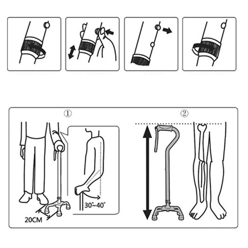 Gậy chống đi bộ 1/4 chân thiết kế có thể điều chỉnh cho người già