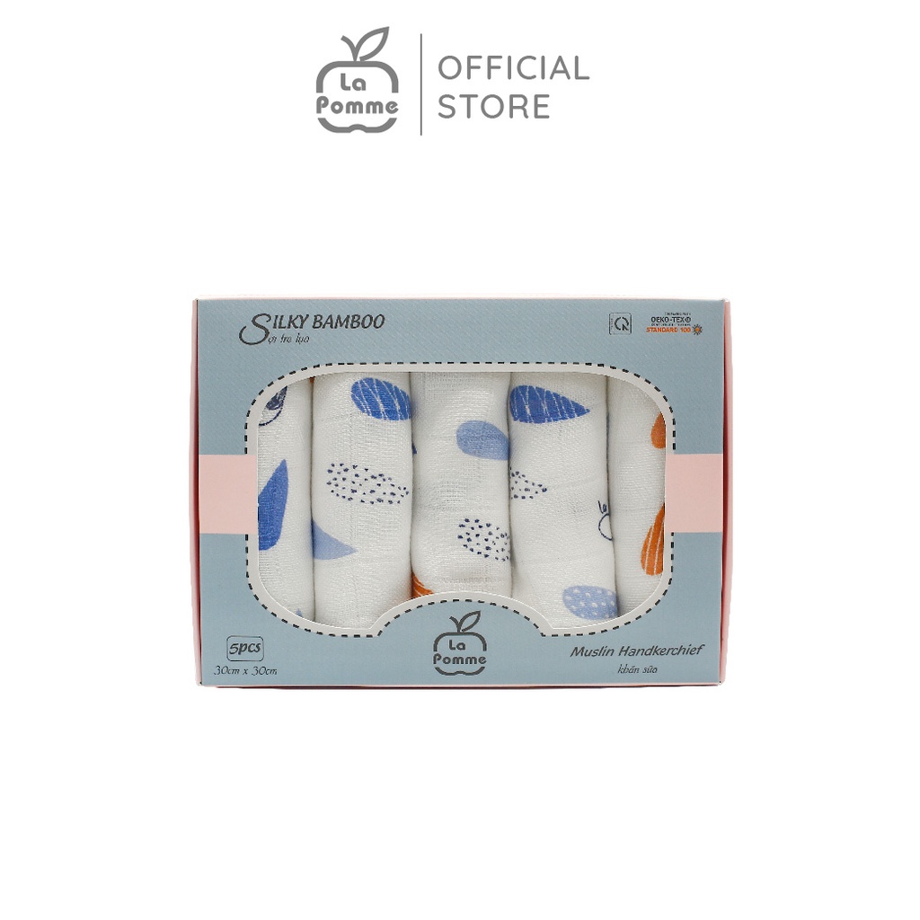 K001 Set 5 Khăn sữa sợi tre lụa La Pomme - 30x30cm Blue Sheep
