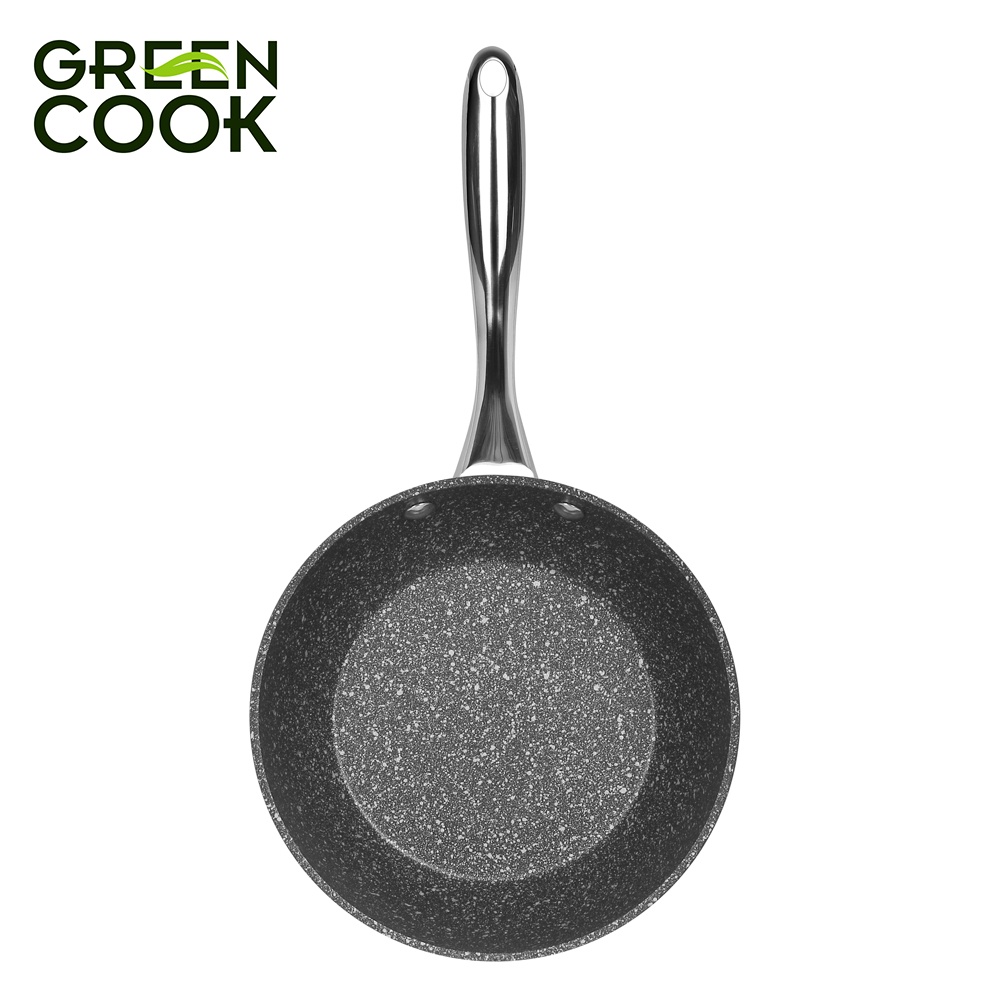 Chảo đáy từ vân đá hoa cương chống dính Green Cook GCP08 sâu lòng tay cầm inox chống bỏng chắc chắn